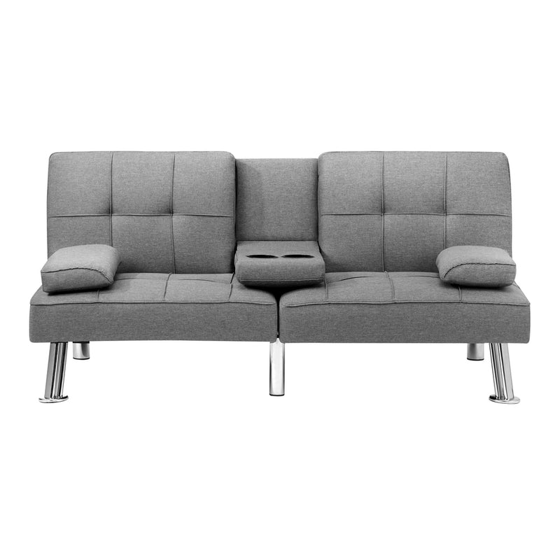 Oikiture 3 Seater Sofa Bed with Cup Holders Grey Fabric