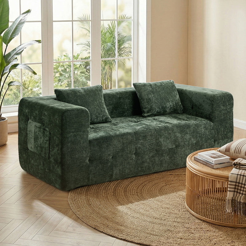 Oikiture Compressed Sofa Box Button Tuft Couch Storage Chenille Green