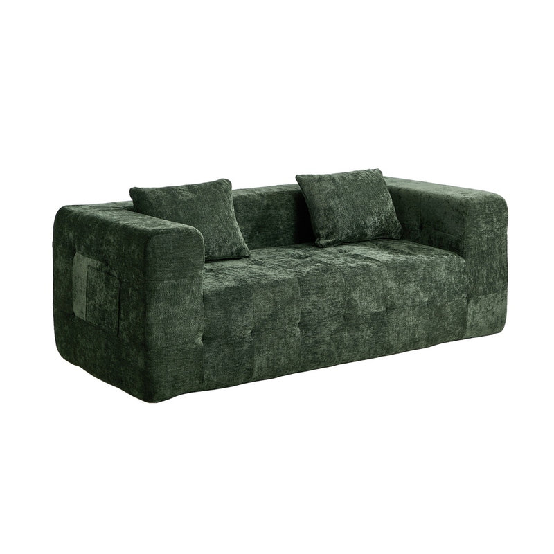 Oikiture Compressed Sofa Box Button Tuft Couch Storage Chenille Green