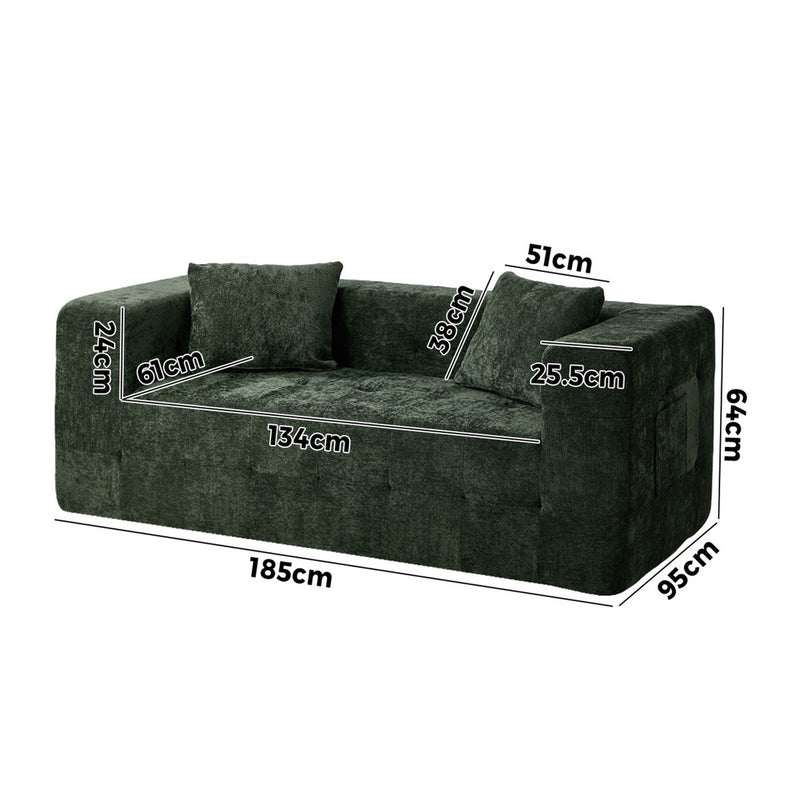 Oikiture Compressed Sofa Box Button Tuft Couch Storage Chenille Green