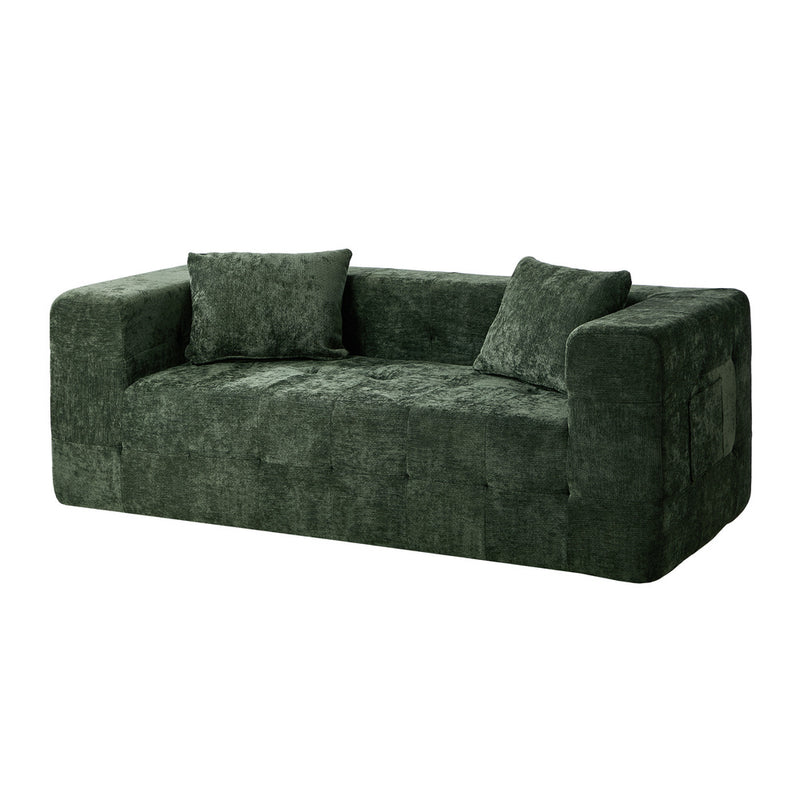 Oikiture Compressed Sofa Box Button Tuft Couch Storage Chenille Green