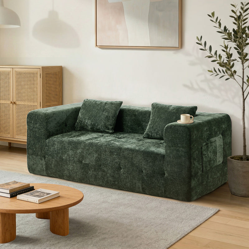 Oikiture Compressed Sofa Box Button Tuft Couch Storage Chenille Green