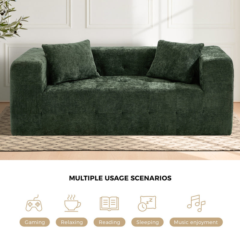 Oikiture Compressed Sofa Box Button Tuft Couch Storage Chenille Green
