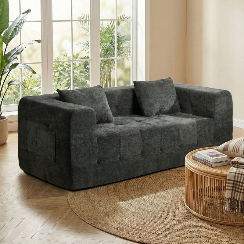 Oikiture Compressed Sofa Box Button Tuft Couch Storage Chenille Grey
