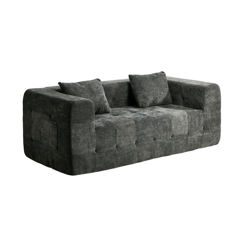 Oikiture Compressed Sofa Box Button Tuft Couch Storage Chenille Grey