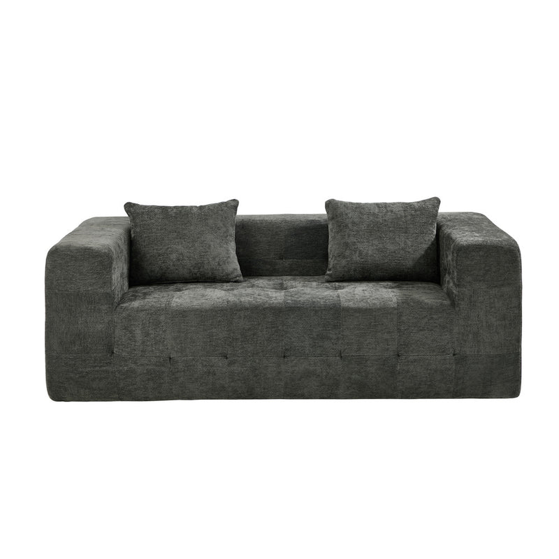 Oikiture Compressed Sofa Box Button Tuft Couch Storage Chenille Grey