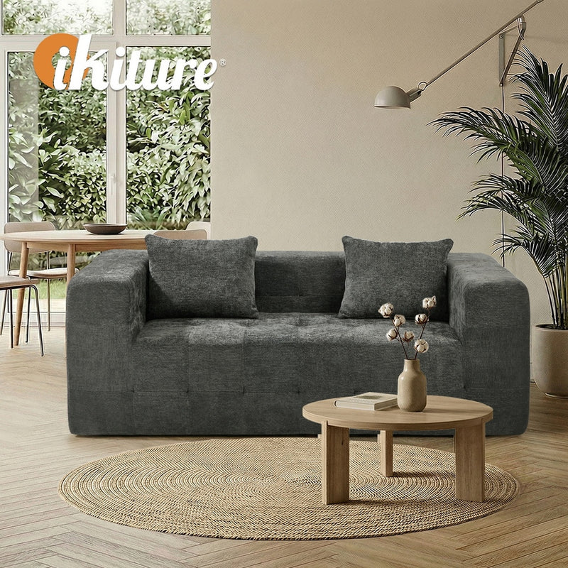Oikiture Compressed Sofa Box Button Tuft Couch Storage Chenille Grey