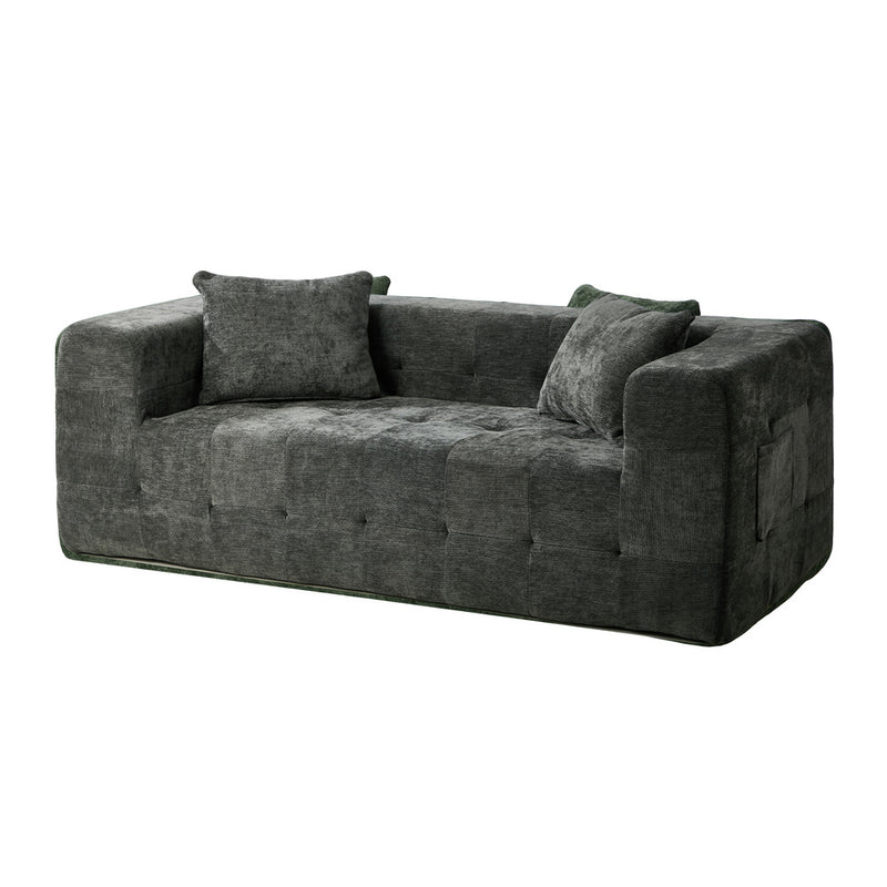 Oikiture Compressed Sofa Box Button Tuft Couch Storage Chenille Grey