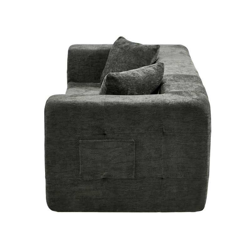 Oikiture Compressed Sofa Box Button Tuft Couch Storage Chenille Grey