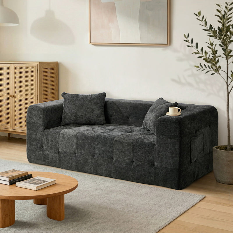 Oikiture Compressed Sofa Box Button Tuft Couch Storage Chenille Grey