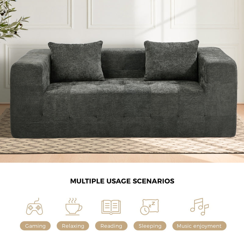 Oikiture Compressed Sofa Box Button Tuft Couch Storage Chenille Grey
