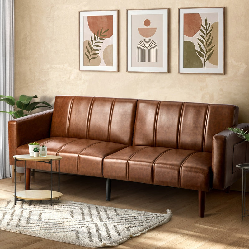 Oikiture 3-Seater Sofa Bed Futon Convertible Recliner Faux Leather