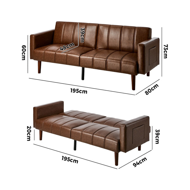 Oikiture 3-Seater Sofa Bed Futon Convertible Recliner Faux Leather