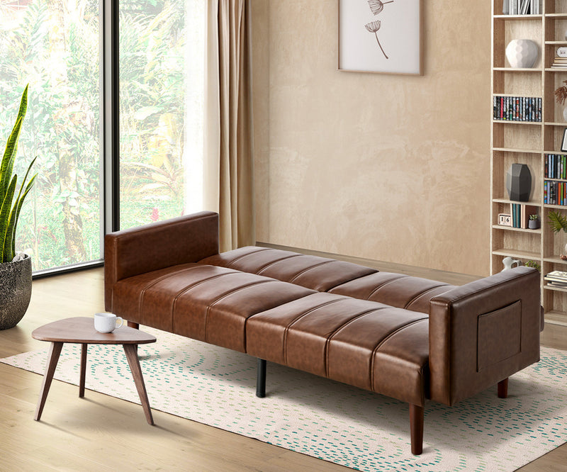 Oikiture 3-Seater Sofa Bed Futon Convertible Recliner Faux Leather