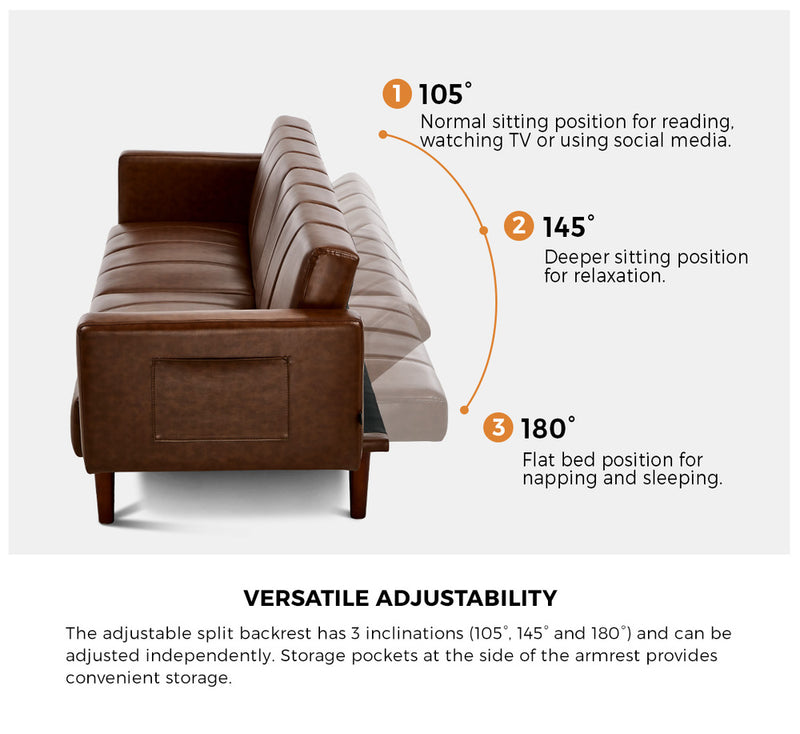 Oikiture 3-Seater Sofa Bed Futon Convertible Recliner Faux Leather