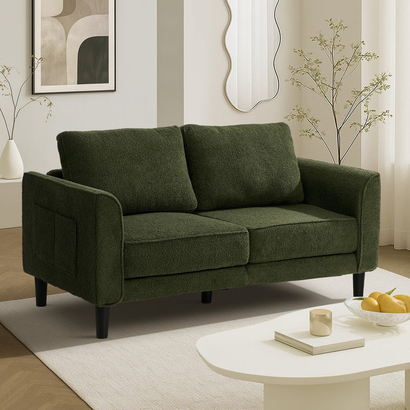 Oikiture 2 Seater Sofa 150cm Boucle Seat Small Couch Storage Green