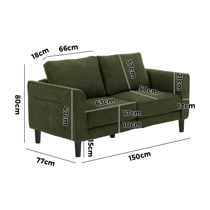 Oikiture 2 Seater Sofa 150cm Boucle Seat Small Couch Storage Green