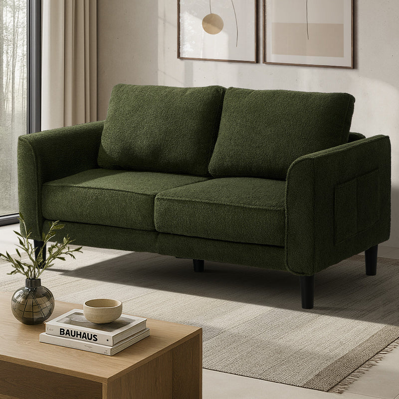 Oikiture 2 Seater Sofa 150cm Boucle Seat Small Couch Storage Green