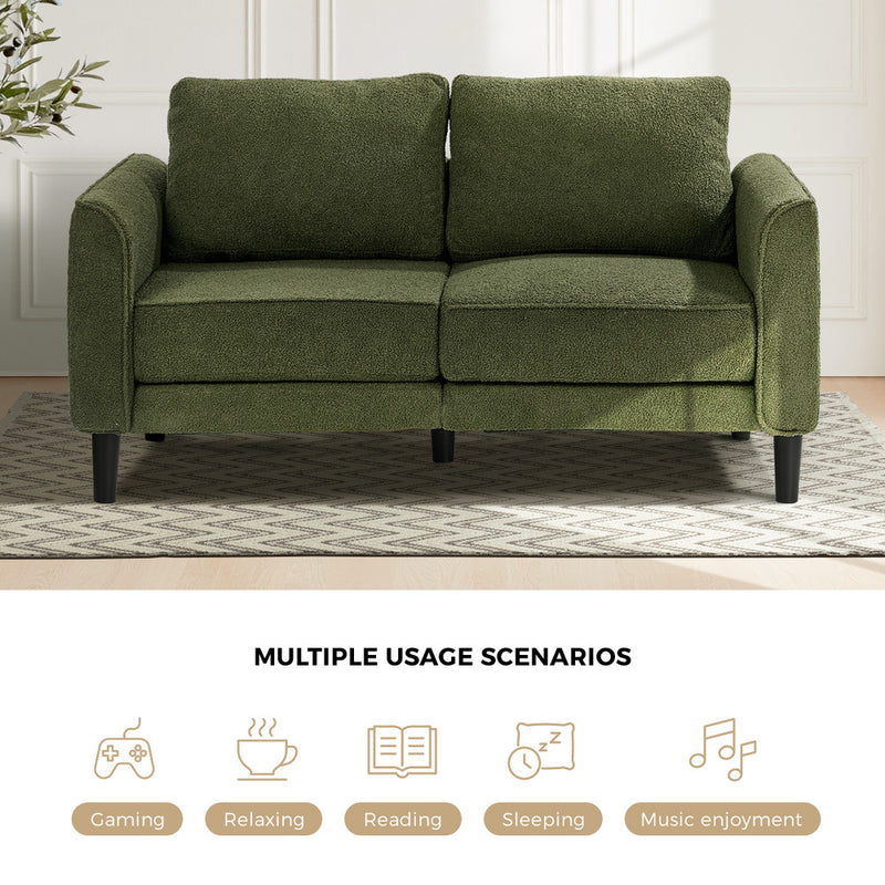 Oikiture 2 Seater Sofa 150cm Boucle Seat Small Couch Storage Green