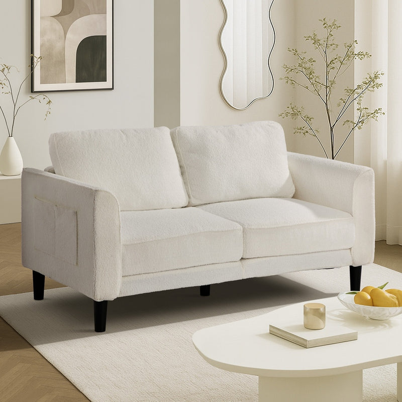 Oikiture 2 Seater Sofa 150cm Boucle Seat Small Couch Storage White