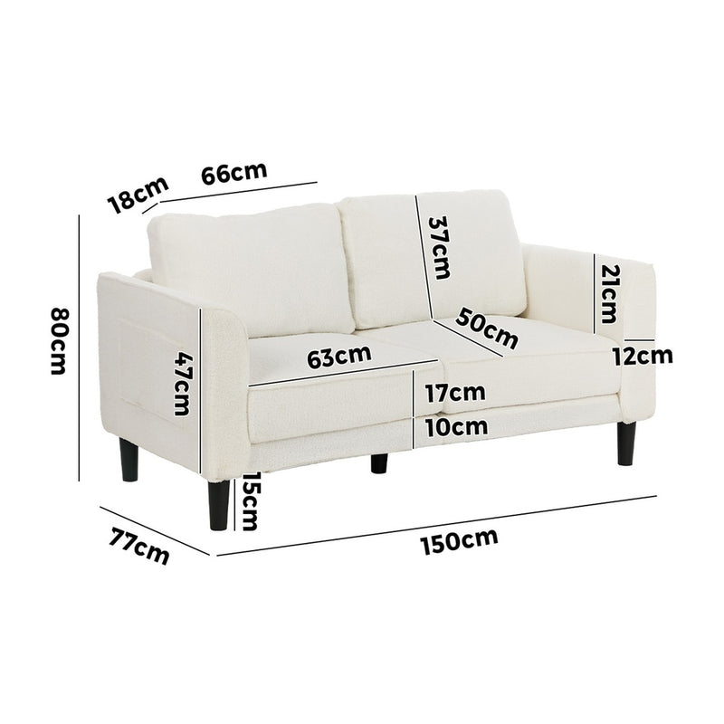 Oikiture 2 Seater Sofa 150cm Boucle Seat Small Couch Storage White
