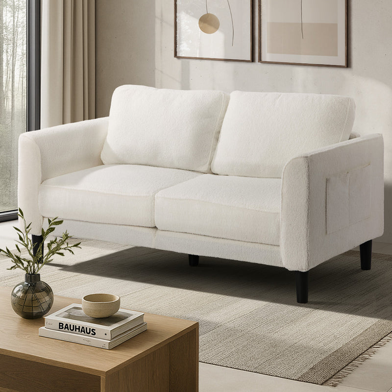 Oikiture 2 Seater Sofa 150cm Boucle Seat Small Couch Storage White