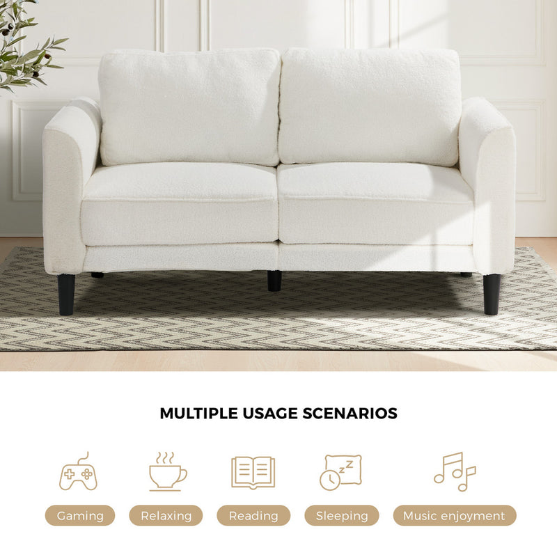 Oikiture 2 Seater Sofa 150cm Boucle Seat Small Couch Storage White