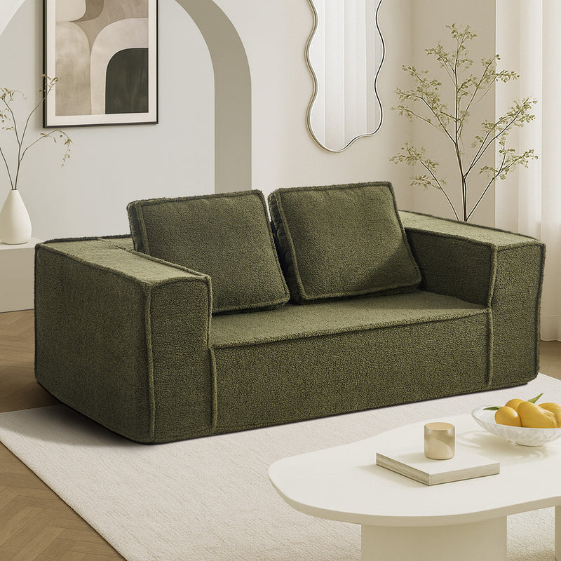 Oikiture 2-Seater Compressed Sofa in a Box Couch Sherpa Green