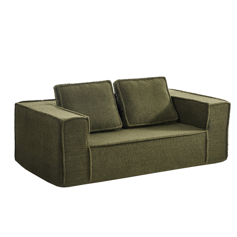 Oikiture 2-Seater Compressed Sofa in a Box Couch Sherpa Green