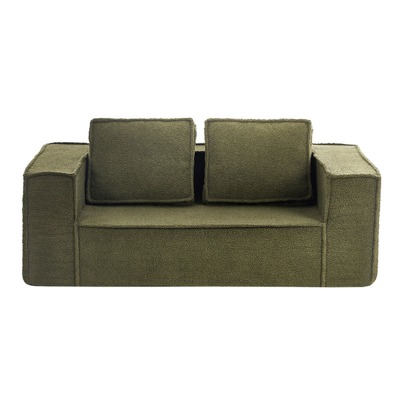 Oikiture 2-Seater Compressed Sofa in a Box Couch Sherpa Green