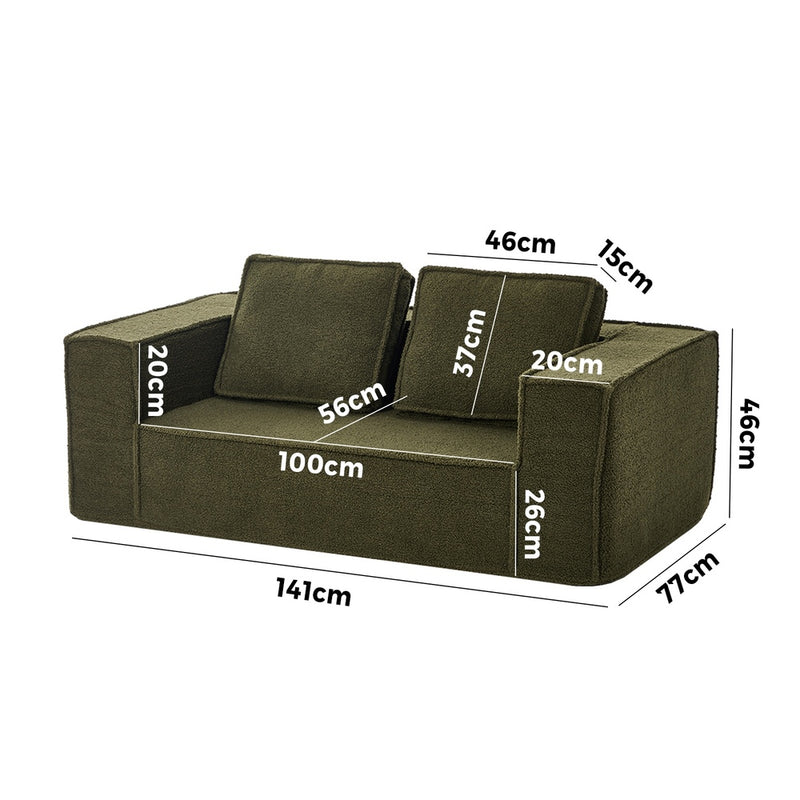 Oikiture 2-Seater Compressed Sofa in a Box Couch Sherpa Green