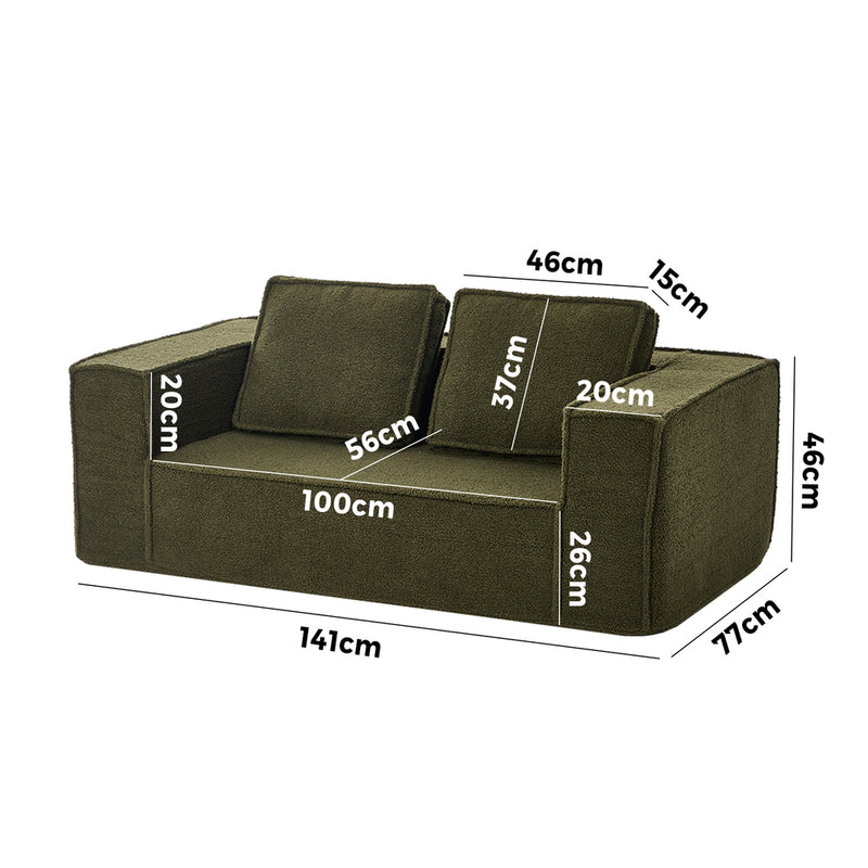 Oikiture 2-Seater Compressed Sofa in a Box Couch Sherpa Green
