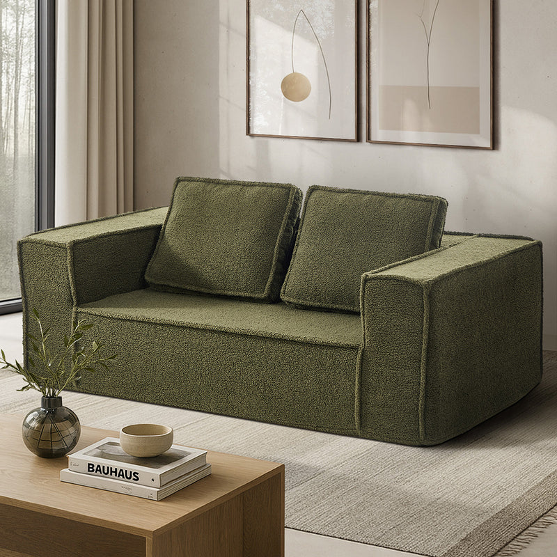 Oikiture 2-Seater Compressed Sofa in a Box Couch Sherpa Green