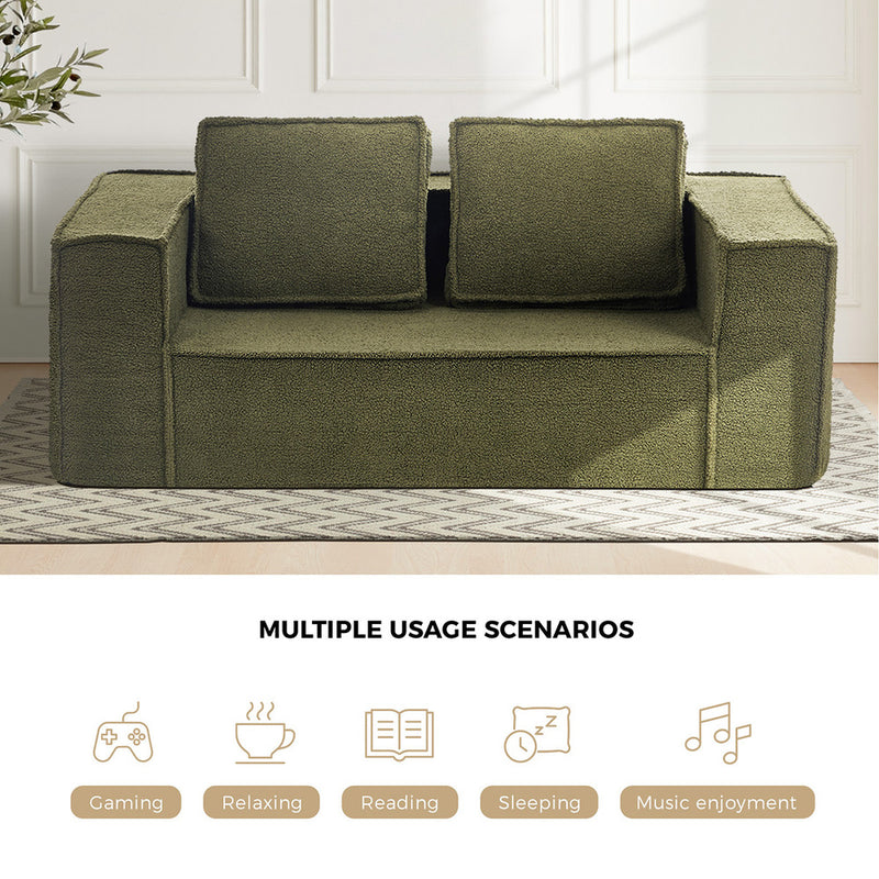 Oikiture 2-Seater Compressed Sofa in a Box Couch Sherpa Green