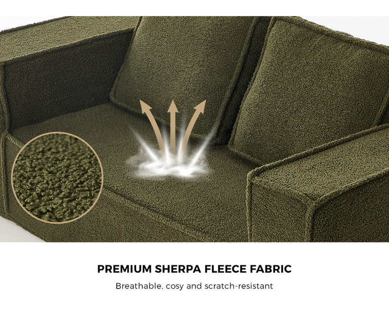 Oikiture 2-Seater Compressed Sofa in a Box Couch Sherpa Green