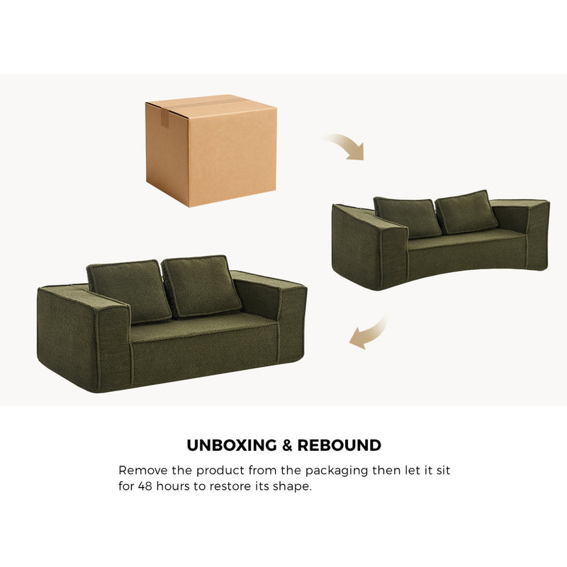 Oikiture 2-Seater Compressed Sofa in a Box Couch Sherpa Green
