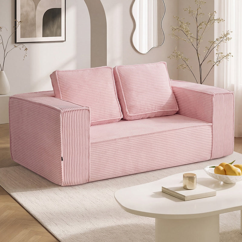 Oikiture Compressed Foam Sofa 2 Seater Pink Couch Corduroy