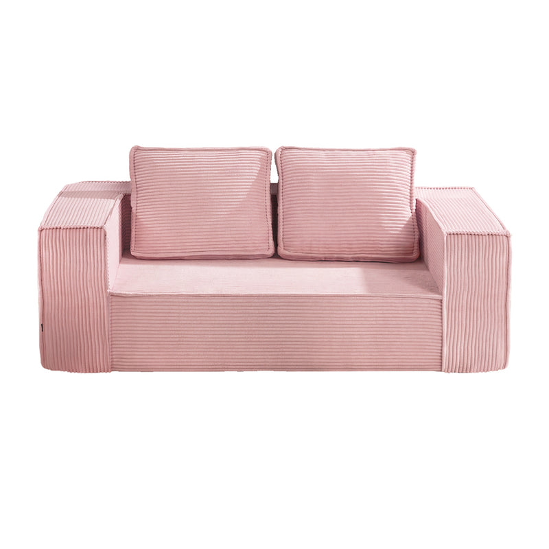 Oikiture Compressed Foam Sofa 2 Seater Pink Couch Corduroy