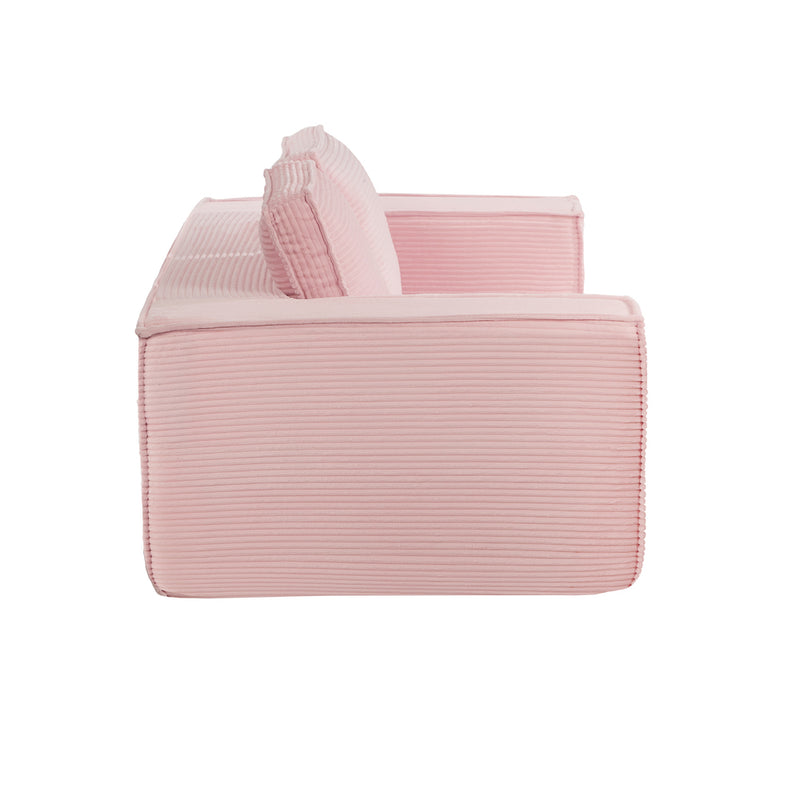 Oikiture Compressed Foam Sofa 2 Seater Pink Couch Corduroy