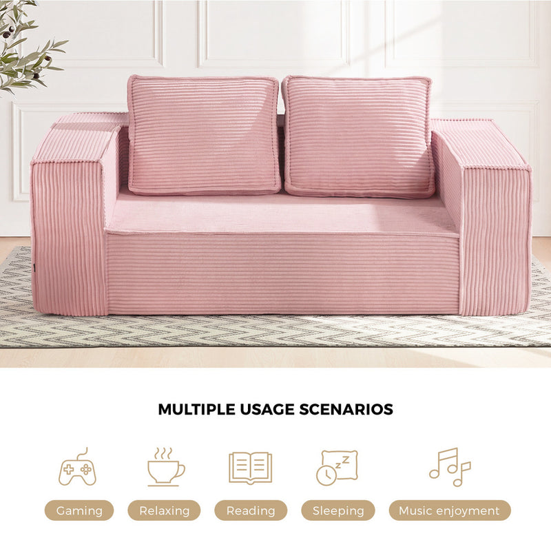Oikiture Compressed Foam Sofa 2 Seater Pink Couch Corduroy