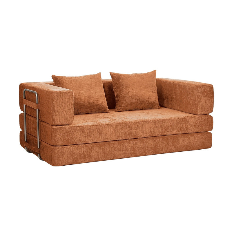 Oikiture Convertible Sofa Bed Chenille Sleeper Couch Burnt Orange