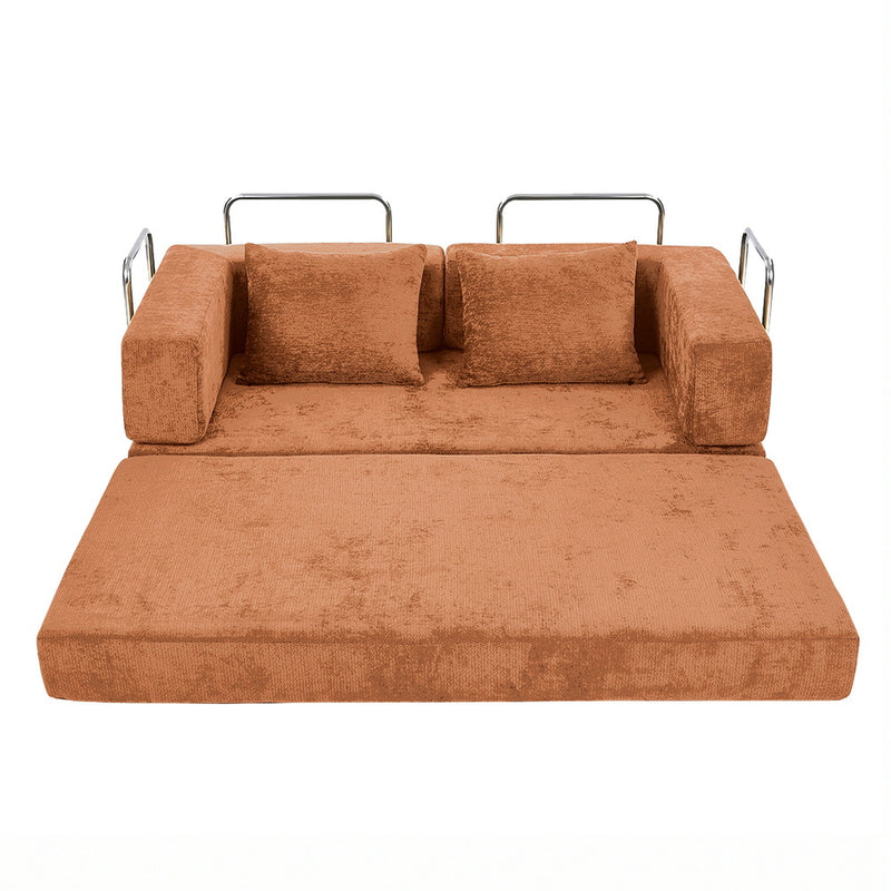 Oikiture Convertible Sofa Bed Chenille Sleeper Couch Burnt Orange