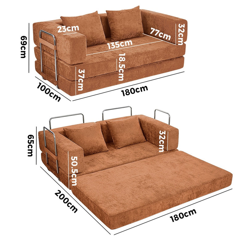 Oikiture Convertible Sofa Bed Chenille Sleeper Couch Burnt Orange