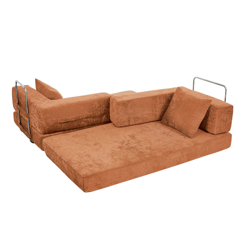Oikiture Convertible Sofa Bed Chenille Sleeper Couch Burnt Orange