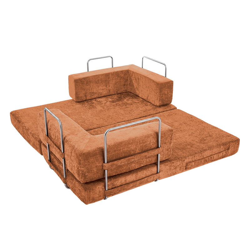 Oikiture Convertible Sofa Bed Chenille Sleeper Couch Burnt Orange