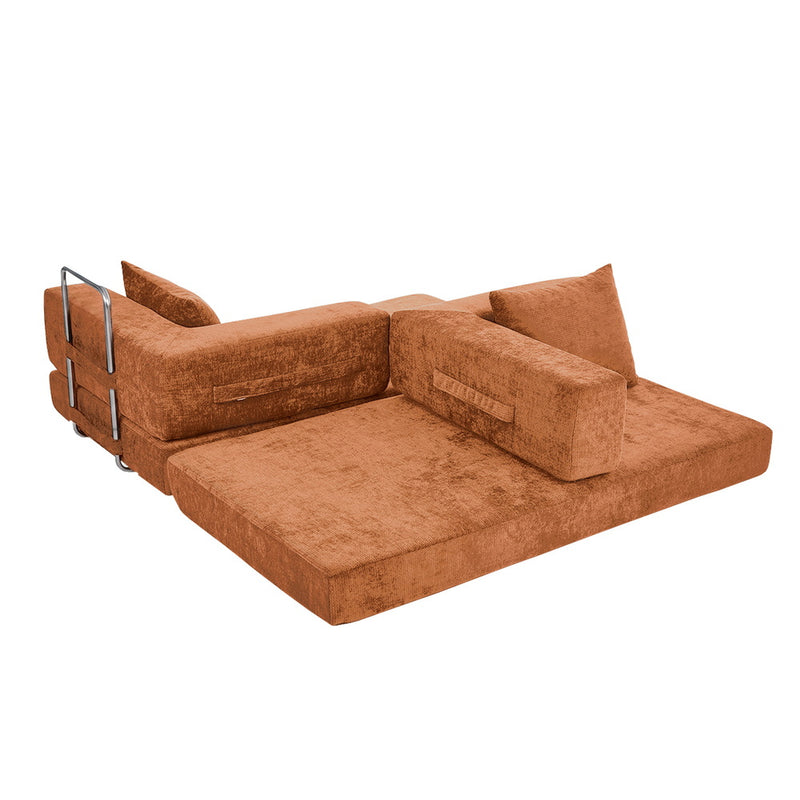 Oikiture Convertible Sofa Bed Chenille Sleeper Couch Burnt Orange