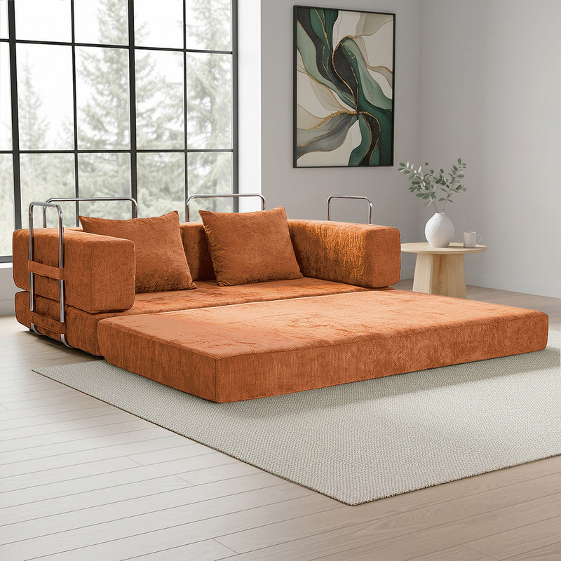 Oikiture Convertible Sofa Bed Chenille Sleeper Couch Burnt Orange