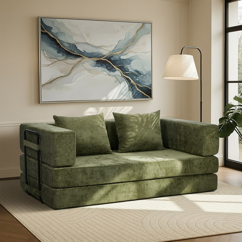 Oikiture Convertible LOFT Sofa Bed Futon Pull Out Couch Chenille Green