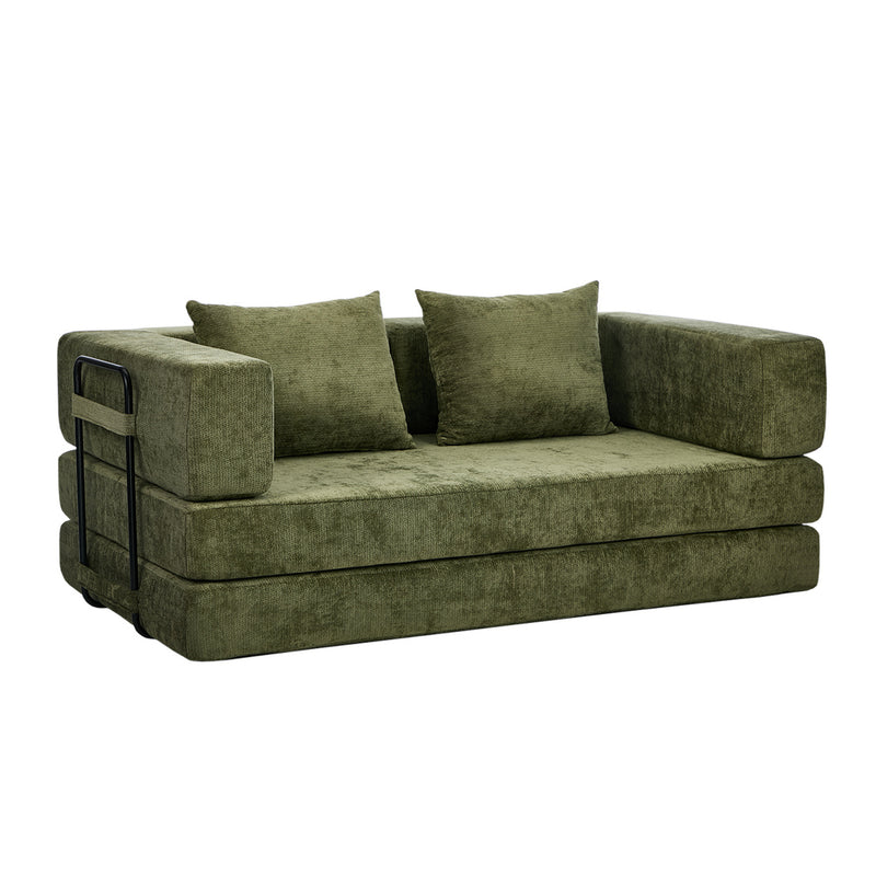 Oikiture Convertible LOFT Sofa Bed Futon Pull Out Couch Chenille Green