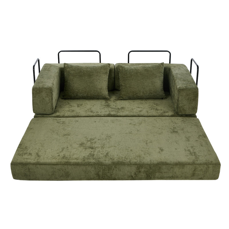 Oikiture Convertible LOFT Sofa Bed Futon Pull Out Couch Chenille Green